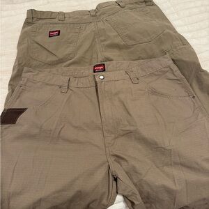 Wrangler Carpenter Work Pant Khaki Cotton 42x30 Utility Pockets Ripstop Lot of 2